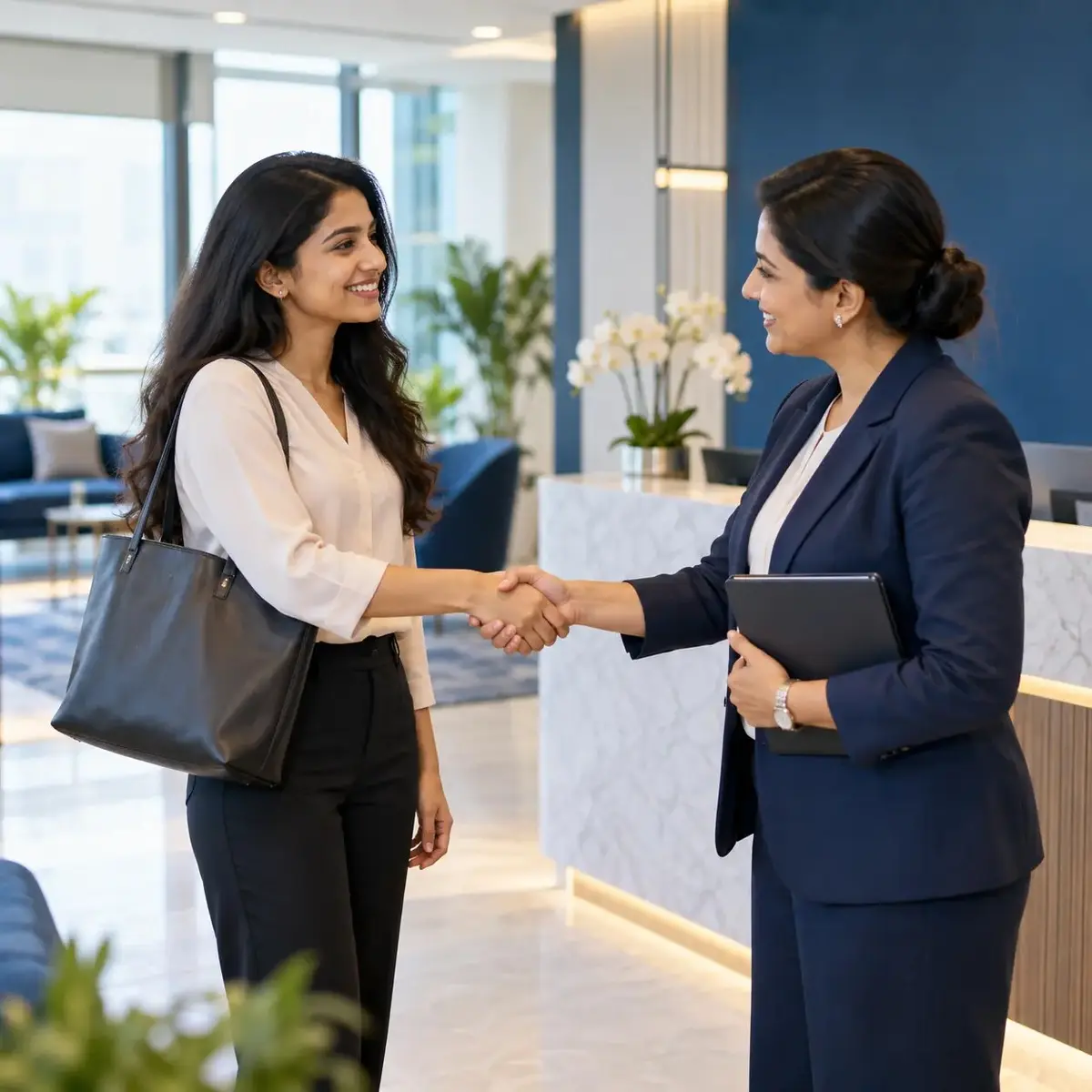 Candidate receiving a warm professional welcome