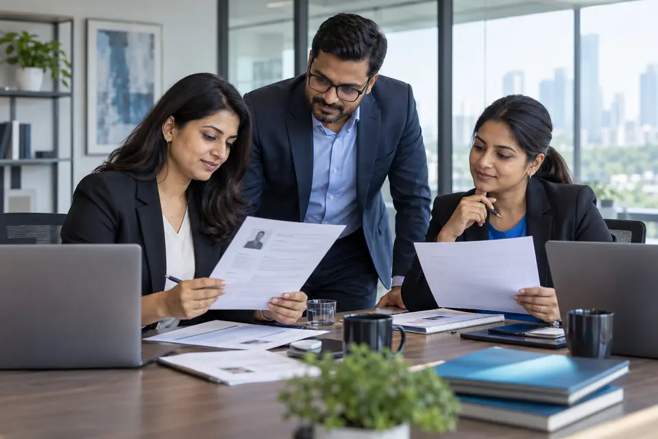 Executive search team reviewing candidates